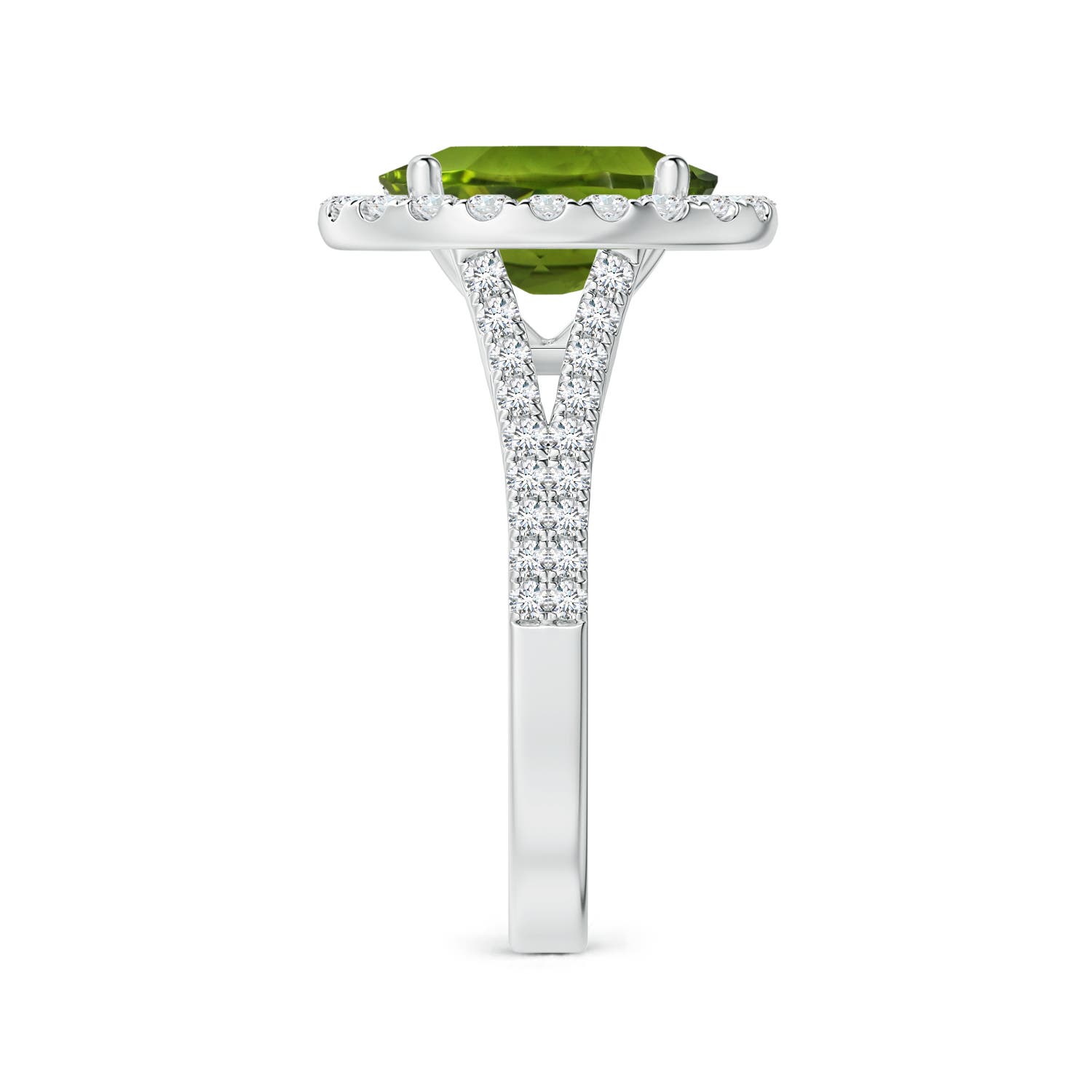 11.03x8.92x5.66mm AAA GIA Certified Oval Peridot Split Shank Ring with Diamond Halo in White Gold - side 5