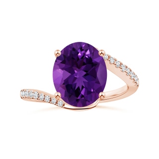 11.21x9.20x5.94mm AA GIA Certified Prong-Set Oval Amethyst Bypass Ring with Diamonds in 10K Rose Gold