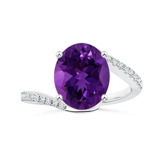 11.21x9.20x5.94mm AA GIA Certified Prong-Set Oval Amethyst Bypass Ring with Diamonds in White Gold