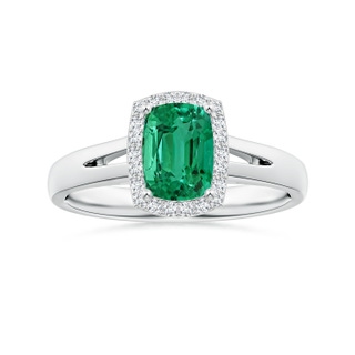 7.07x5.05x3.12mm AAA GIA Certified Cushion Rectangular Emerald Split Shank Ring with Diamond Halo in P950 Platinum
