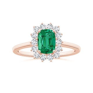 7.07x5.05x3.12mm AAA GIA Certified Princess Diana Inspired Cushion Rectangular Emerald Ring with Halo in 10K Rose Gold