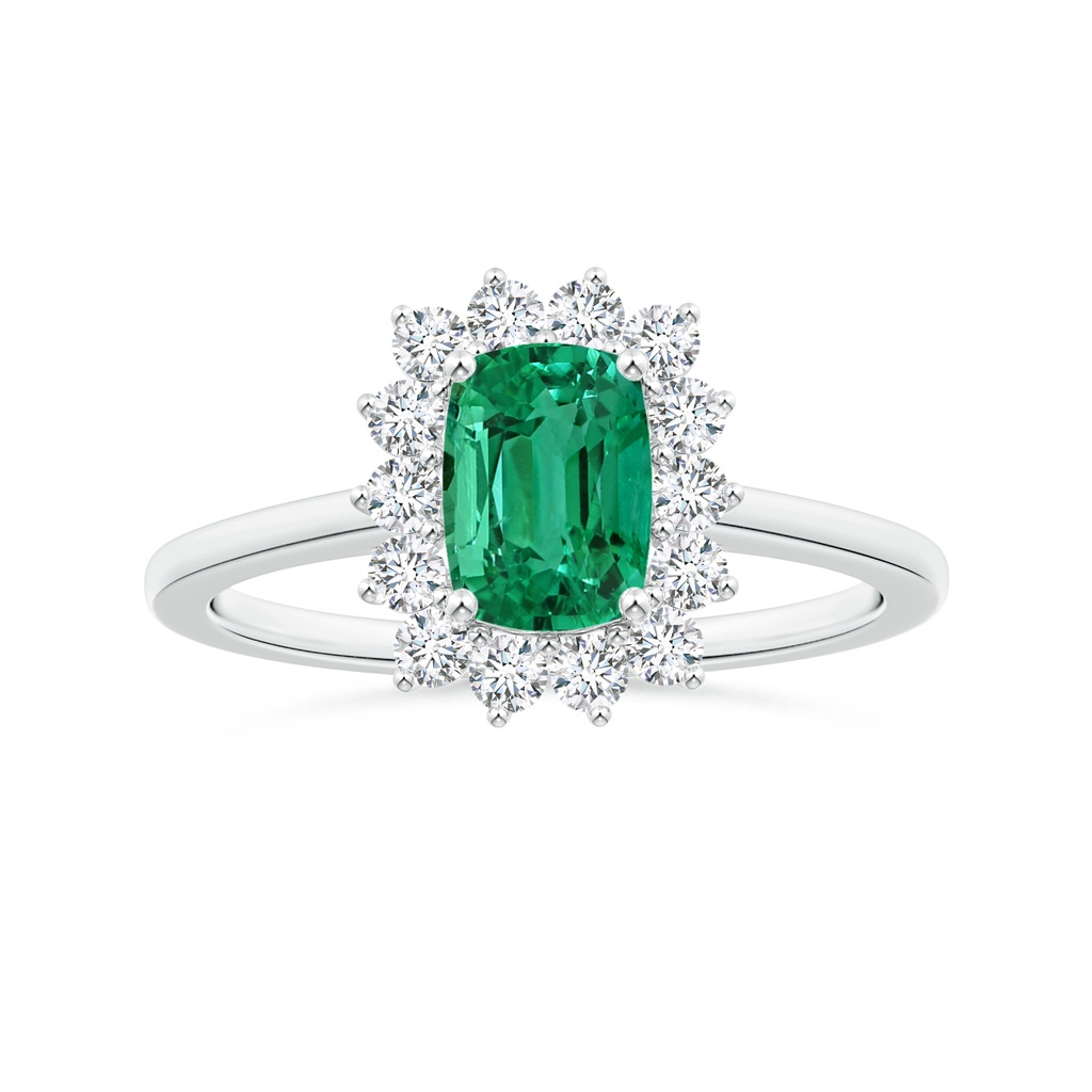 7.07x5.05x3.12mm AAA GIA Certified Princess Diana Inspired Cushion Rectangular Emerald Ring with Halo in White Gold