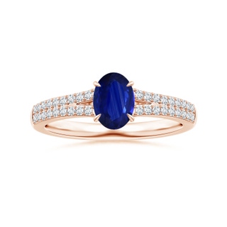 7.95x5.83x4.05mm AAA Claw-Set Oval Sapphire Ring with Diamond Split Shank in 10K Rose Gold