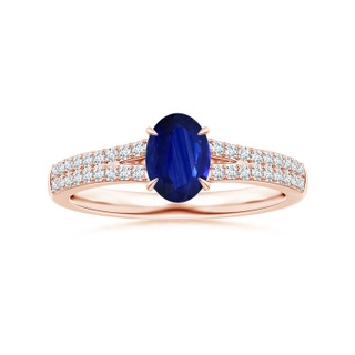 7.95x5.83x4.05mm AAA Claw-Set Oval Sapphire Ring with Diamond Split Shank in 18K Rose Gold