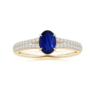 7.95x5.83x4.05mm AAA Claw-Set Oval Sapphire Ring with Diamond Split Shank in 9K Yellow Gold