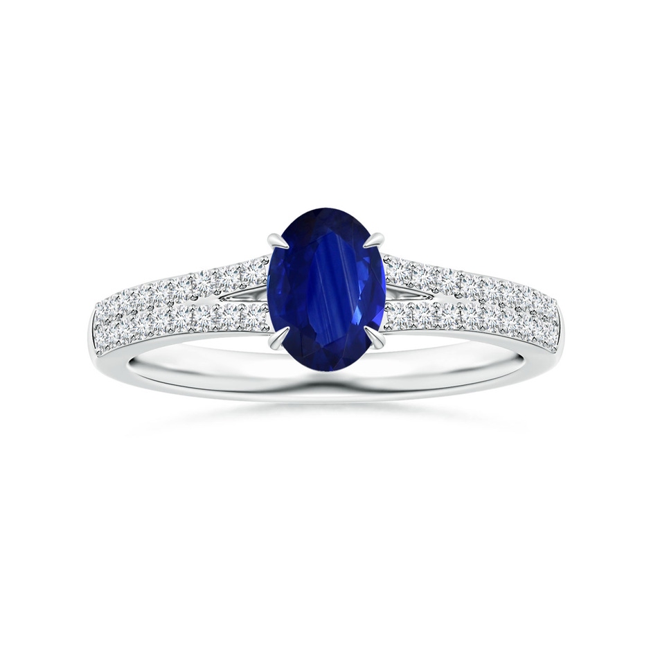 7.95x5.83x4.05mm AAA Claw-Set Oval Sapphire Ring with Diamond Split Shank in White Gold 