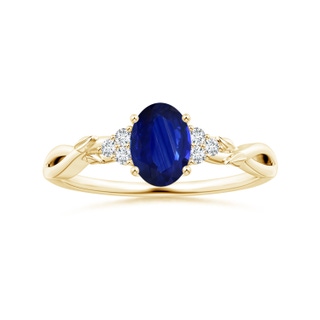 7.95x5.83x4.05mm AAA Nature Inspired Oval Blue Sapphire Ring with Side Diamonds in 18K Yellow Gold