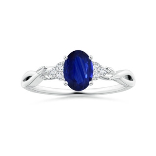 7.95x5.83x4.05mm AAA Nature Inspired Oval Blue Sapphire Ring with Side Diamonds in P950 Platinum