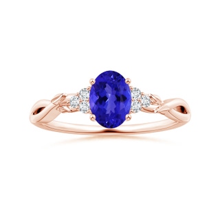 8.09x5.97x4.14mm AAA Nature Inspired GIA Certified Oval Tanzanite Ring with Side Diamonds in 18K Rose Gold