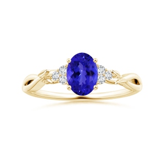 8.09x5.97x4.14mm AAA Nature Inspired GIA Certified Oval Tanzanite Ring with Side Diamonds in 18K Yellow Gold