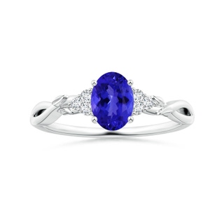 8.09x5.97x4.14mm AAA Nature Inspired GIA Certified Oval Tanzanite Ring with Side Diamonds in P950 Platinum