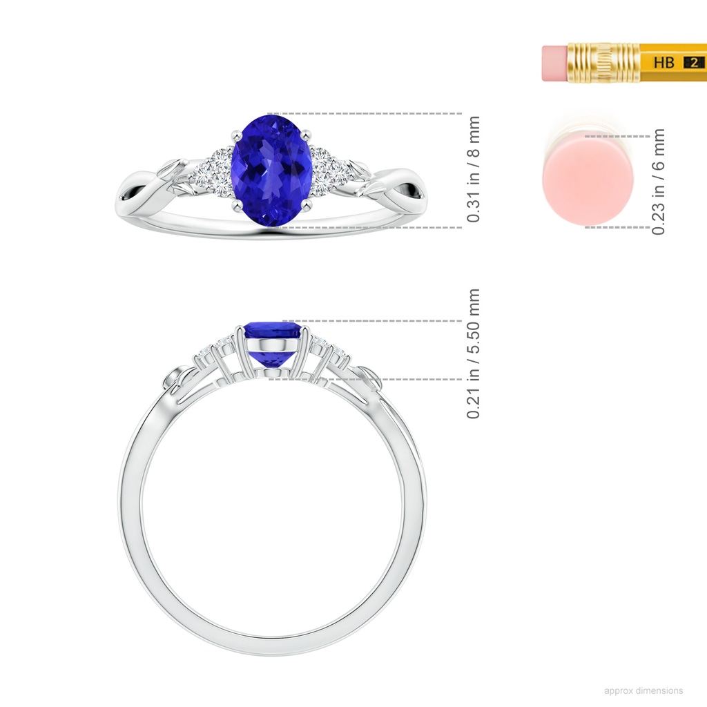 8.09x5.97x4.14mm AAA Nature Inspired GIA Certified Oval Tanzanite Ring with Side Diamonds in P950 Platinum ruler