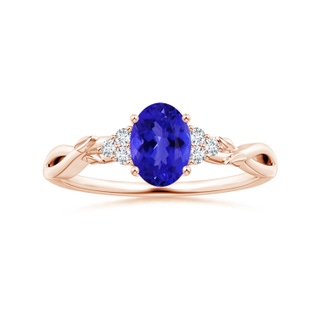 8.09x5.97x4.14mm AAA Nature Inspired GIA Certified Oval Tanzanite Ring with Side Diamonds in Rose Gold