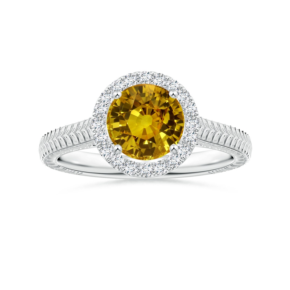 7.99x7.93x5.51mm AAA GIA Certified Yellow Sapphire Feather Ring with Diamond Halo in P950 Platinum 