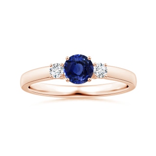 6.10X6.10X4.03mm AA GIA Certified Round Blue Sapphire Three Stone Ring with Diamonds in Rose Gold