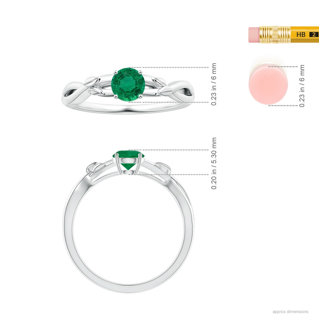 5.89x5.80x4.13mm AAA GIA Certified Prong-Set Solitaire Round Emerald Nature Inspired Ring in White Gold ruler