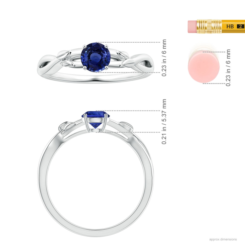 6.10X6.10X4.03mm AA Nature Inspired GIA Certified Prong-Set Round Blue Sapphire Solitaire Ring  in P950 Platinum Ruler