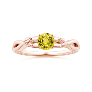 6.02x5.96x3.43mm AAAA Nature Inspired Round Yellow Sapphire Solitaire Ring in 18K Rose Gold