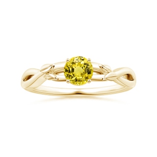 6.02x5.96x3.43mm AAAA Nature Inspired Round Yellow Sapphire Solitaire Ring in 18K Yellow Gold