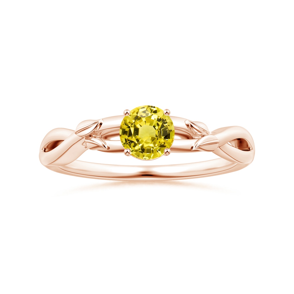 6.02x5.96x3.43mm AAAA Nature Inspired Round Yellow Sapphire Solitaire Ring in Rose Gold