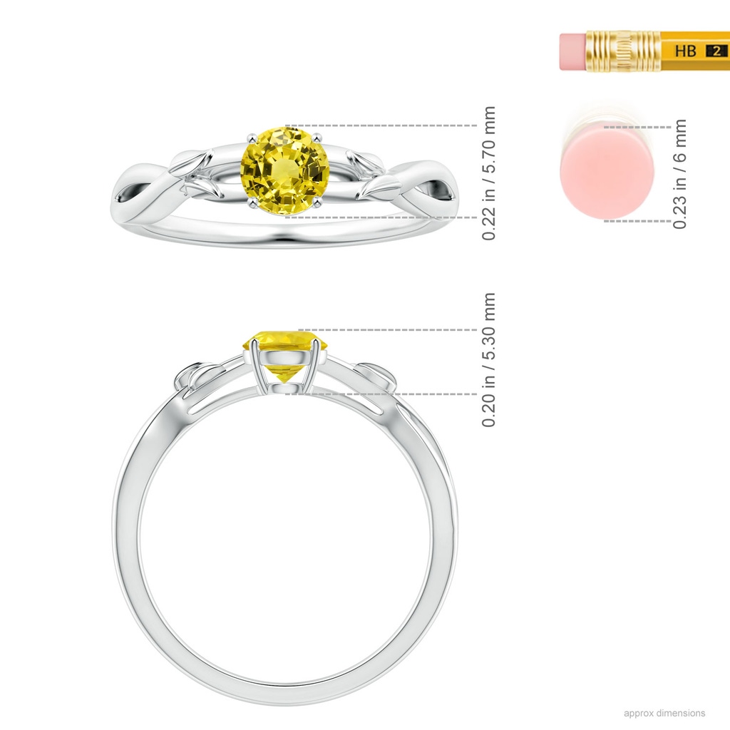 6.02x5.96x3.43mm AAAA Nature Inspired Round Yellow Sapphire Solitaire Ring in White Gold ruler