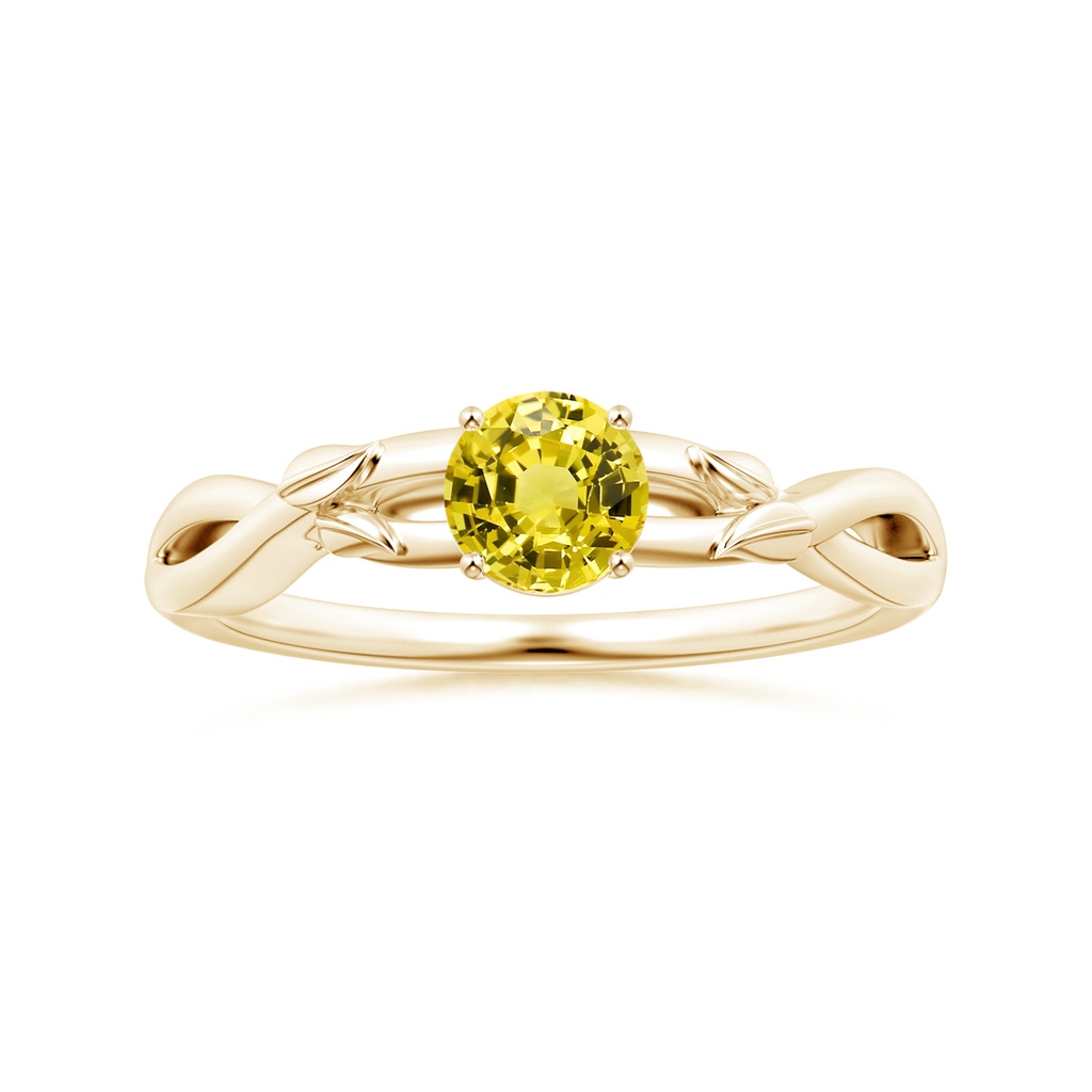 6.02x5.96x3.43mm AAAA Nature Inspired Round Yellow Sapphire Solitaire Ring in Yellow Gold