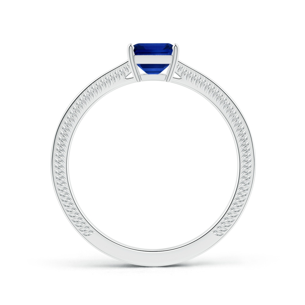 6.98x4.86x3.12mm AAA GIA Certified Prong-Set Emerald-Cut Blue Sapphire Leaf Ring with Diamonds in White Gold - side 199