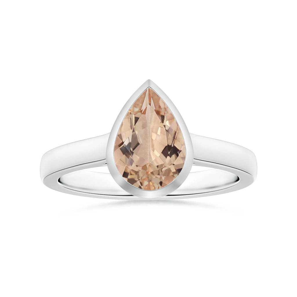 12x8mm AAA Bezel-Set GIA Certified Pear-Shaped Morganite Solitaire Ring  in 18K White Gold 