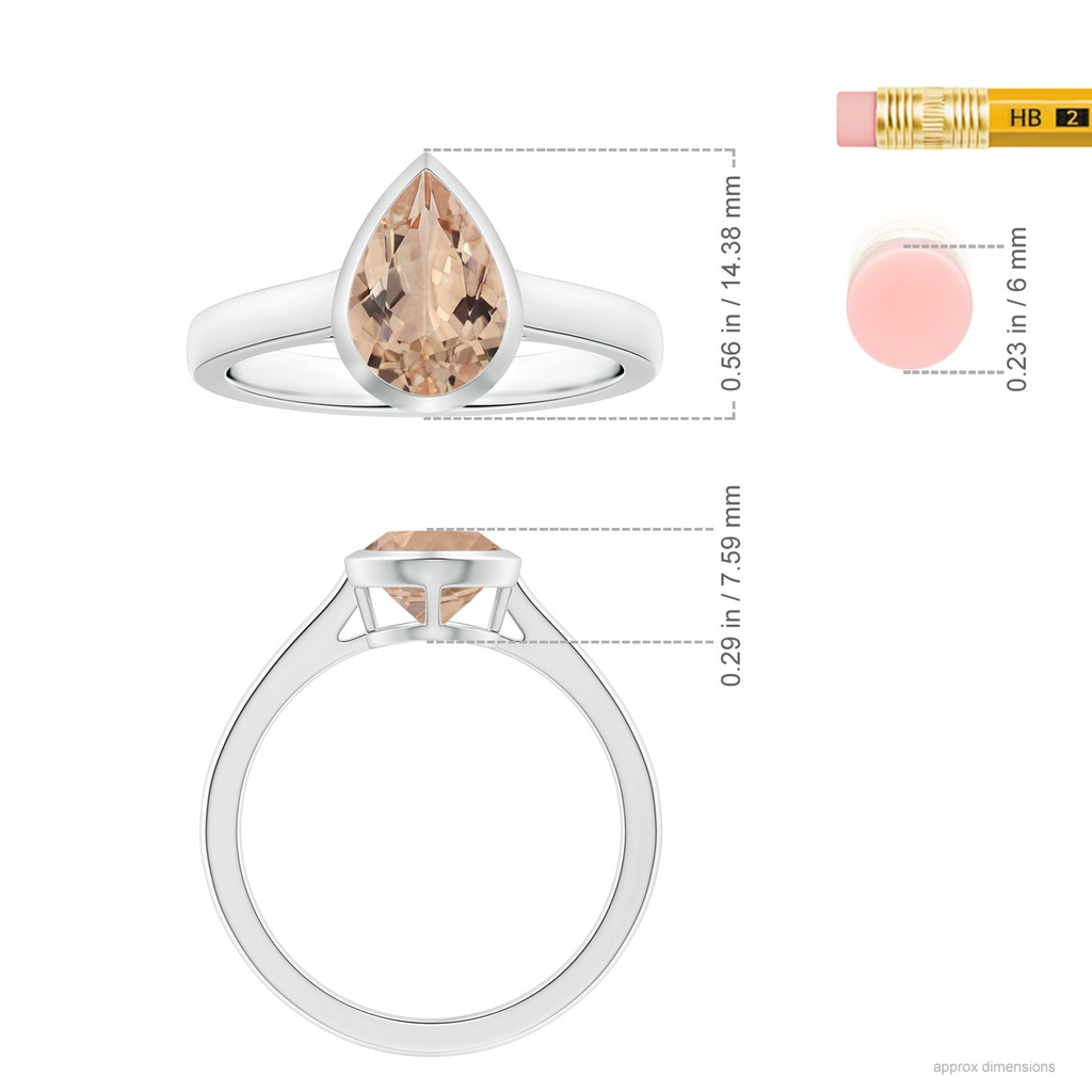 12x8mm AAA Bezel-Set GIA Certified Pear-Shaped Morganite Solitaire Ring  in 18K White Gold Ruler