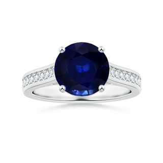 8.92x8.83x5.96mm AAA Round Blue Sapphire Prong-set Ring with Diamonds in 18K White Gold