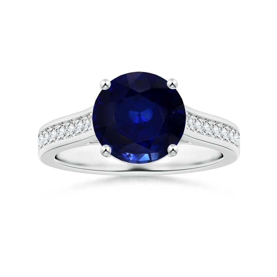 8.92x8.83x5.96mm AAA Round Blue Sapphire Prong-set Ring with Diamonds in 18K White Gold 