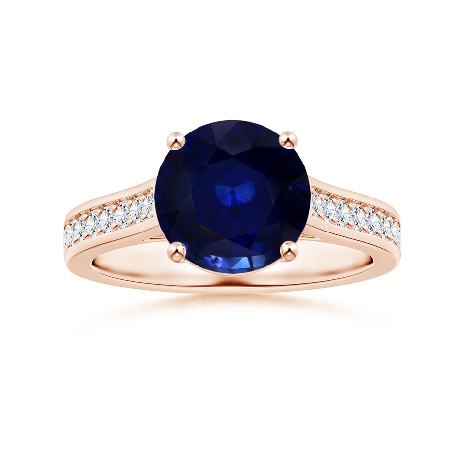 8.92x8.83x5.96mm AAA Round Blue Sapphire Prong-set Ring with Diamonds in Rose Gold 