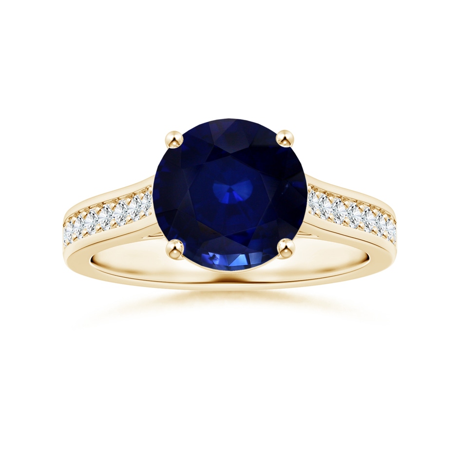 8.92x8.83x5.96mm AAA Round Blue Sapphire Prong-set Ring with Diamonds in Yellow Gold 