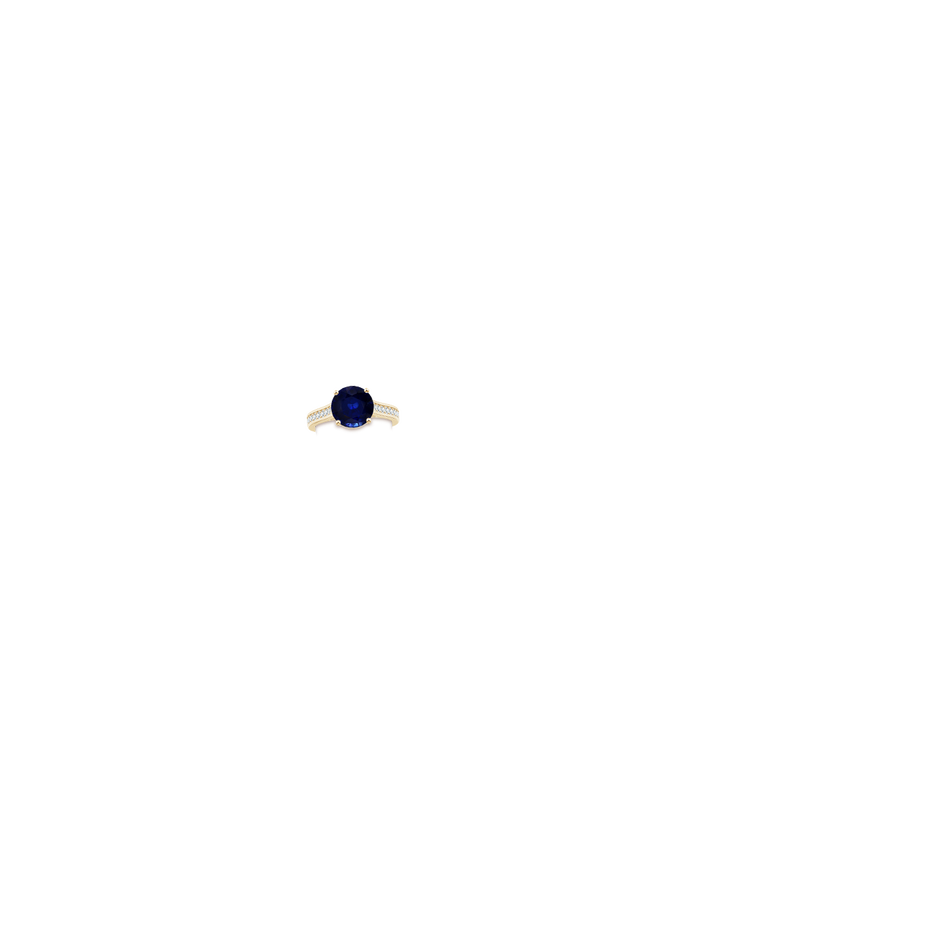 8.92x8.83x5.96mm AAA Round Blue Sapphire Prong-set Ring with Diamonds in Yellow Gold body-hand