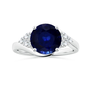 8.92x8.83x5.96mm AAA Side Stone GIA Certified Round Blue Sapphire Bypass Ring with Diamonds in 18K White Gold