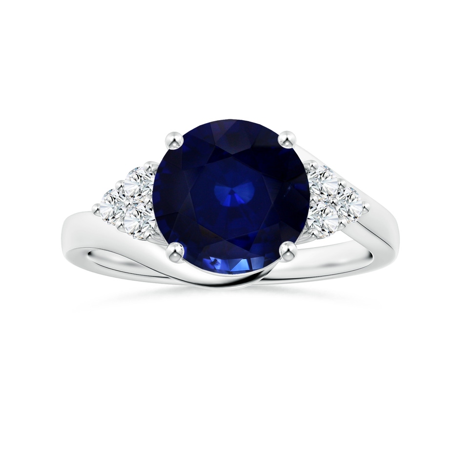 8.92x8.83x5.96mm AAA Side Stone GIA Certified Round Blue Sapphire Bypass Ring with Diamonds in 18K White Gold 