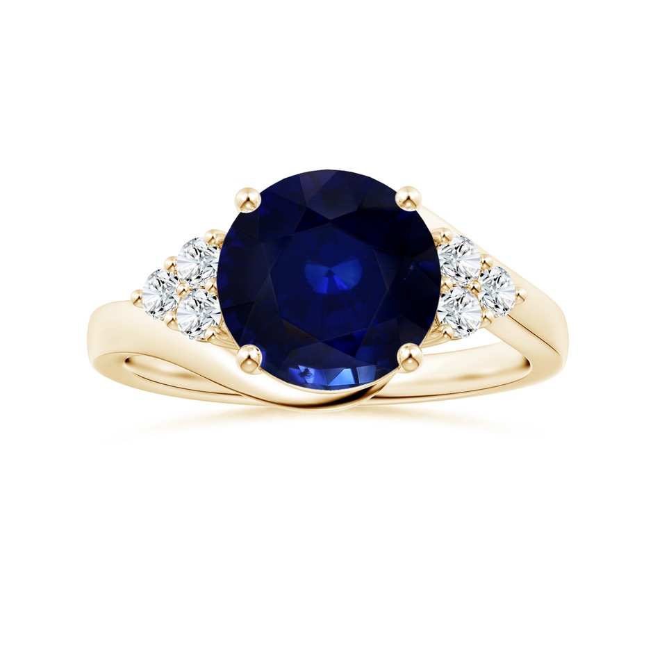 8.92x8.83x5.96mm AAA Side Stone GIA Certified Round Blue Sapphire Bypass Ring with Diamonds in Yellow Gold 