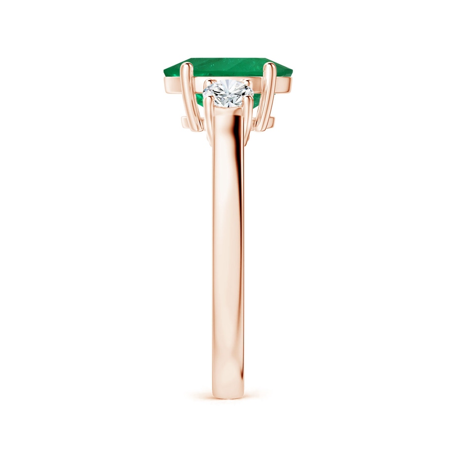 9x7.5mm AAA GIA Certified Oval Columbian Emerald Three Stone Ring with Diamonds in Rose Gold side-2