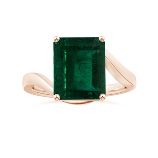 10.31x8.20x6.57mm AA GIA Certified Prong-Set Solitaire Emerald-Cut Emerald Bypass Ring in 10K Rose Gold
