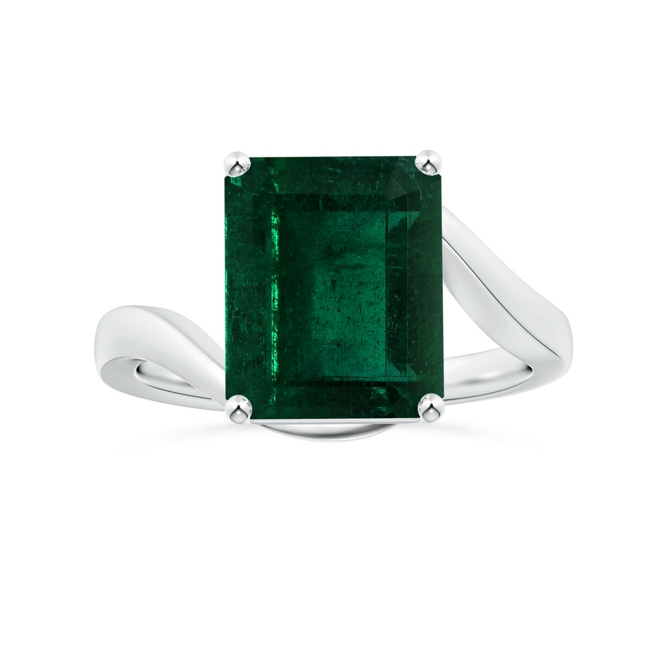 10.31x8.20x6.57mm AA GIA Certified Prong-Set Solitaire Emerald-Cut Emerald Bypass Ring in 18K White Gold 