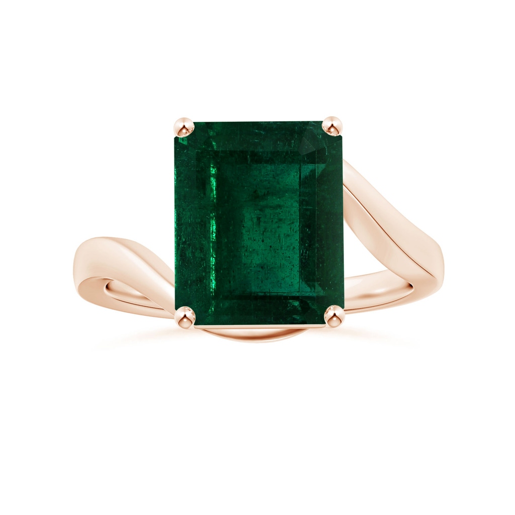 10.31x8.20x6.57mm AA GIA Certified Prong-Set Solitaire Emerald-Cut Emerald Bypass Ring in Rose Gold