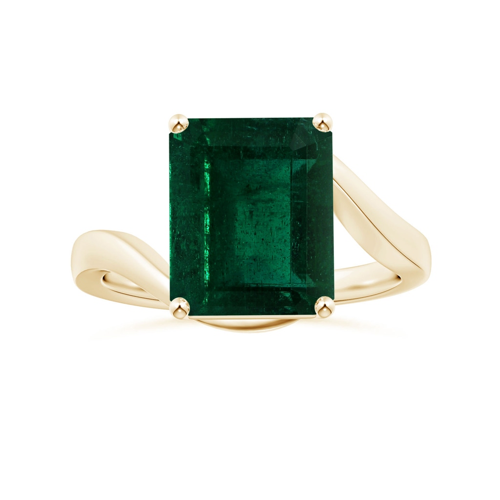 10.31x8.20x6.57mm AA GIA Certified Prong-Set Solitaire Emerald-Cut Emerald Bypass Ring in Yellow Gold