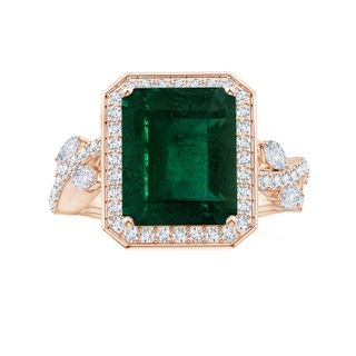 10.31x8.20x6.57mm AA GIA Certified Nature Inspired Emerald-Cut Emerald Halo Ring with Diamonds in 10K Rose Gold