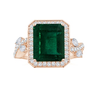 10.31x8.20x6.57mm AA GIA Certified Nature Inspired Emerald-Cut Emerald Halo Ring with Diamonds in 9K Rose Gold