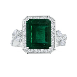 10.31x8.20x6.57mm AA GIA Certified Nature Inspired Emerald-Cut Emerald Halo Ring with Diamonds in P950 Platinum