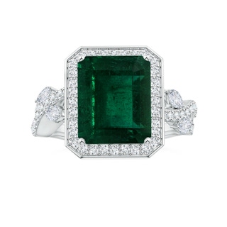 10.31x8.20x6.57mm AA GIA Certified Nature Inspired Emerald-Cut Emerald Halo Ring with Diamonds in White Gold
