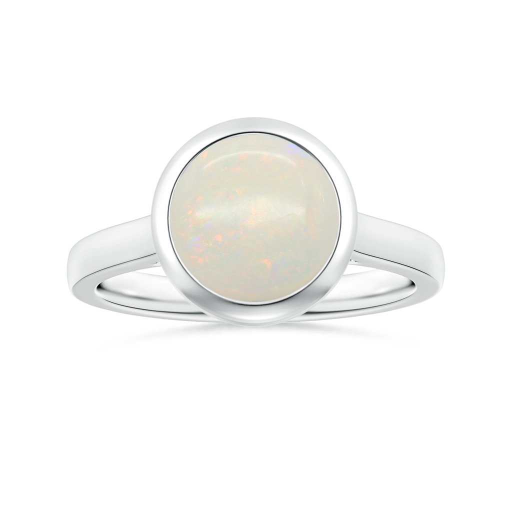 11.17x11.10x3.80mm AA GIA Certified Bezel-Set Round Opal Solitaire Ring in White Gold