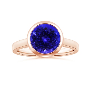 9.96x9.84x6.58mm AAAA Bezel-Set GIA Certified Round Tanzanite Solitaire Ring in 18K Rose Gold