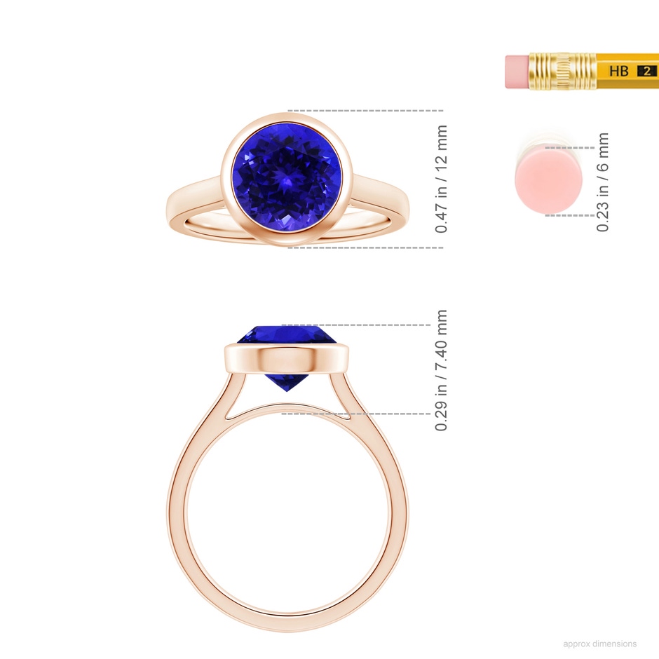 9.96x9.84x6.58mm AAAA Bezel-Set GIA Certified Round Tanzanite Solitaire Ring in Rose Gold ruler