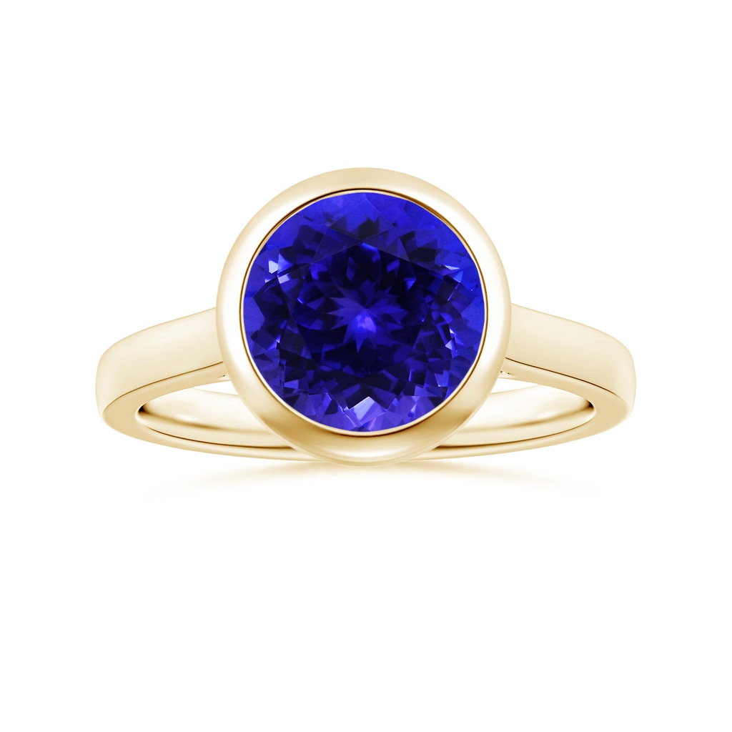9.96x9.84x6.58mm AAAA Bezel-Set GIA Certified Round Tanzanite Solitaire Ring in Yellow Gold